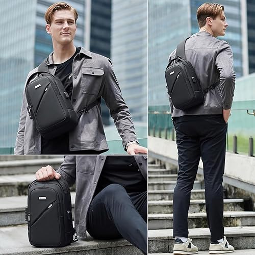 Miniatura 13 de DUSLANG Mochila de hombro para senderismo, bolsa cruzada para hombres, bolsas de pecho con puerto de cargador USB para campamento casual, ciclismo