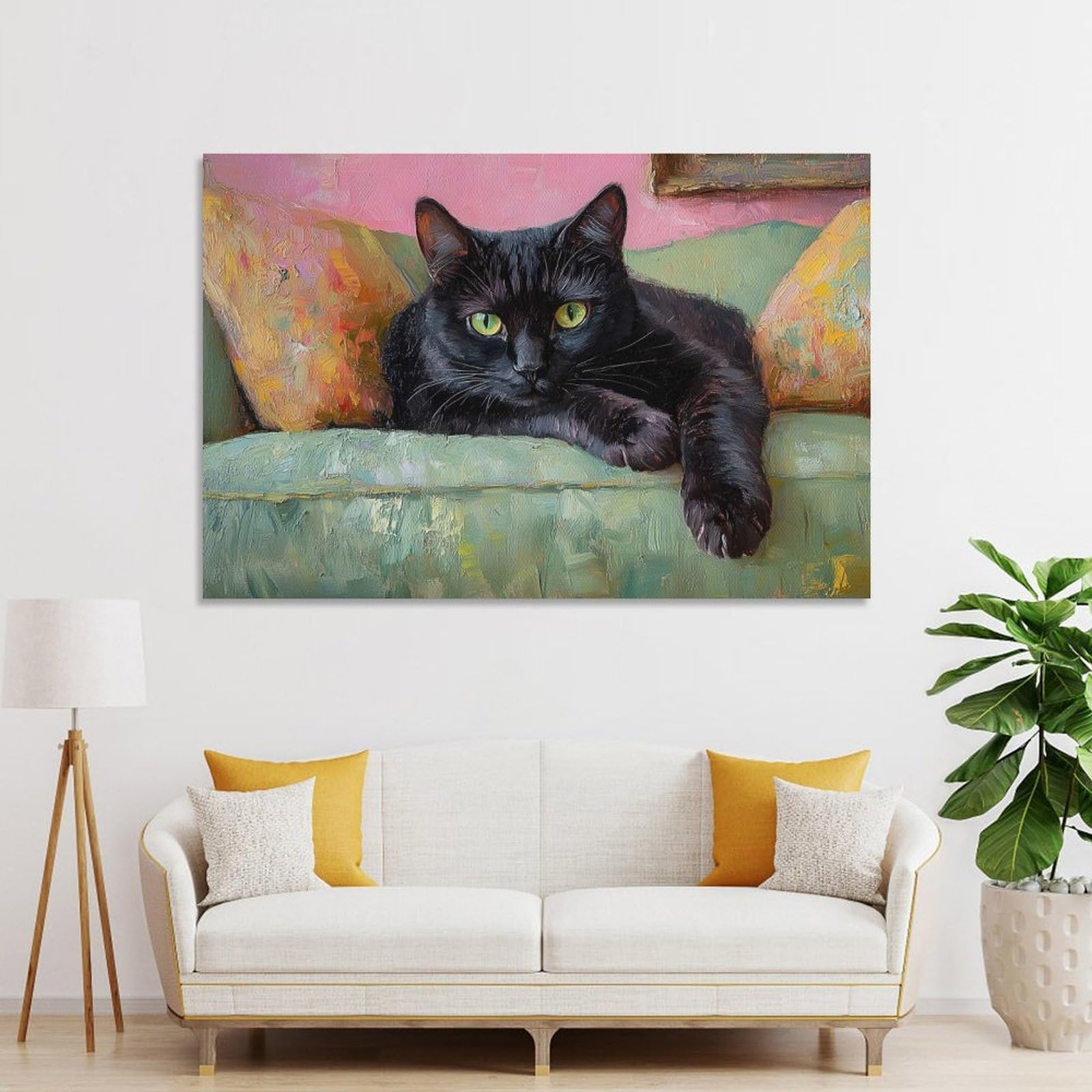Junmoney Black Cat on Couch Hanging Wall Art, 08x12inch(20x30cm), for Lounge, Bedroom Or Personal Spaces, Gift Idea for Housewarming And Birthdays