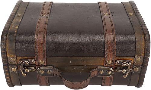 YUYTE Maleta de madera retro, caja del cofre del tesoro de madera, baúl de madera marrón con correas, caja de pecho de madera antigua, caja de