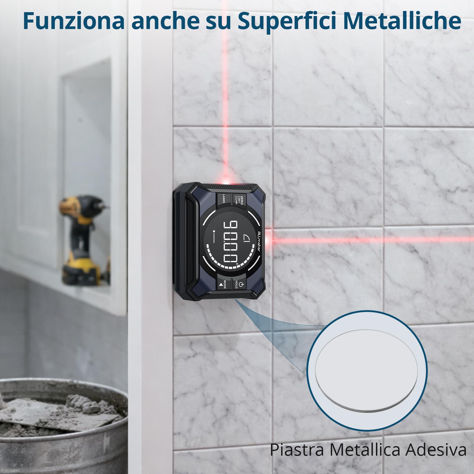 Livella Digitale Ricaricabile 3-in-1 con Doppia Linea Laser Rossa | Inclinometro Digitale 4×90° e 2×180° con Precisione ±0,1°/0,2° e Base Magnetica per Falegnameria, Lavori a Muro e Fai-da-Te