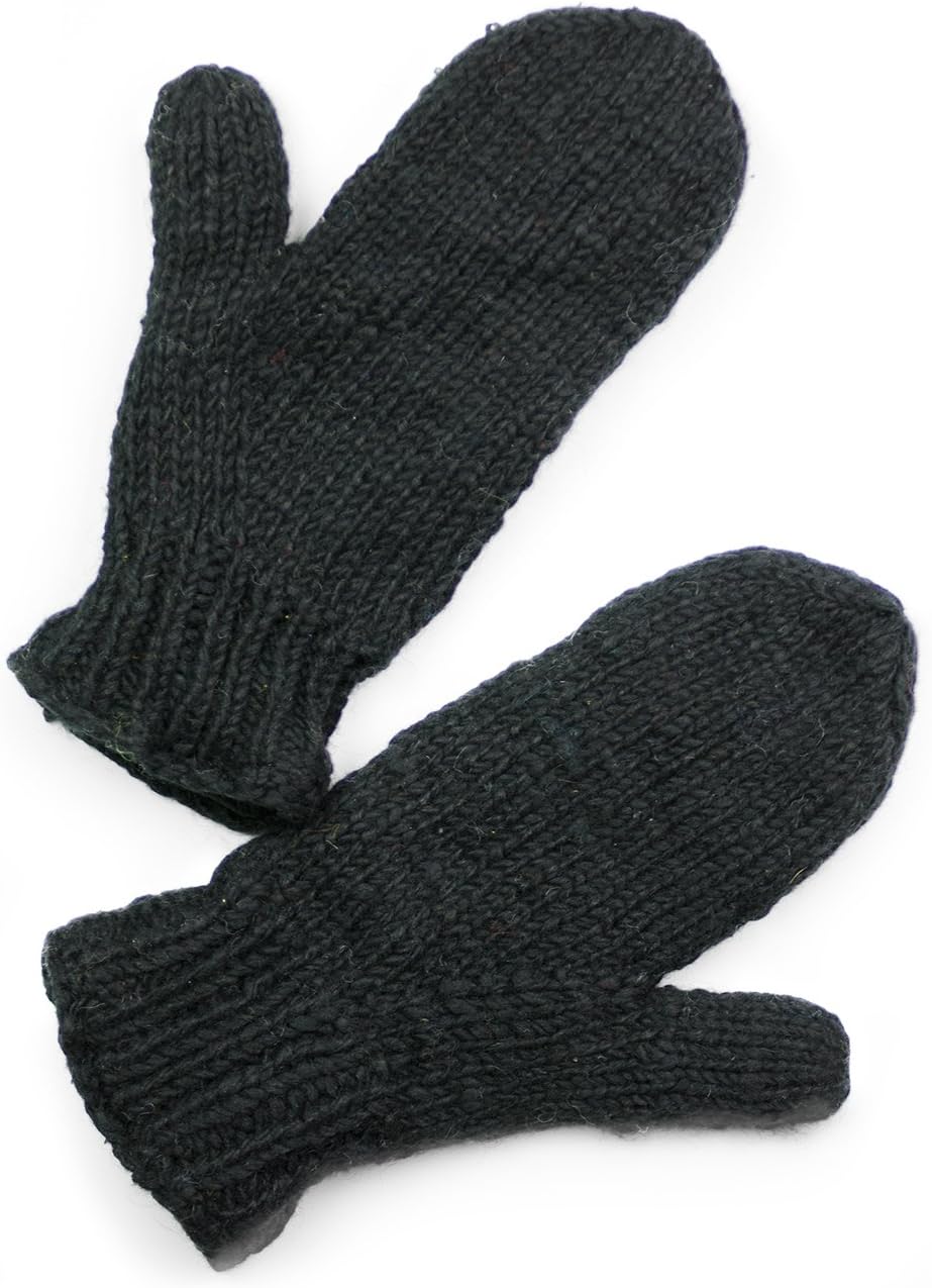 Three Cranes Gallery TCG Men’s Hand Knit Wool Mittens - Black