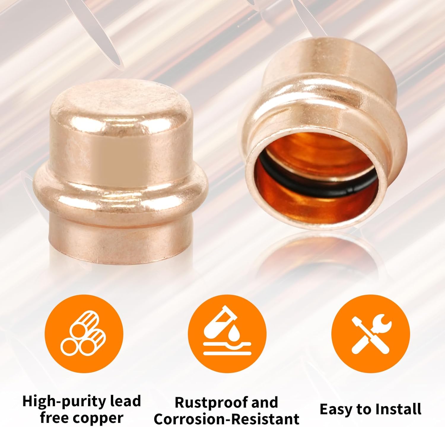 (Znkiok 8Pack)3/4"Press Fittings Zero Lead,3/4 Inch Press Copper End Cap For Copper Tube Connection,UPC,NSF/ANSI 61 Certified.