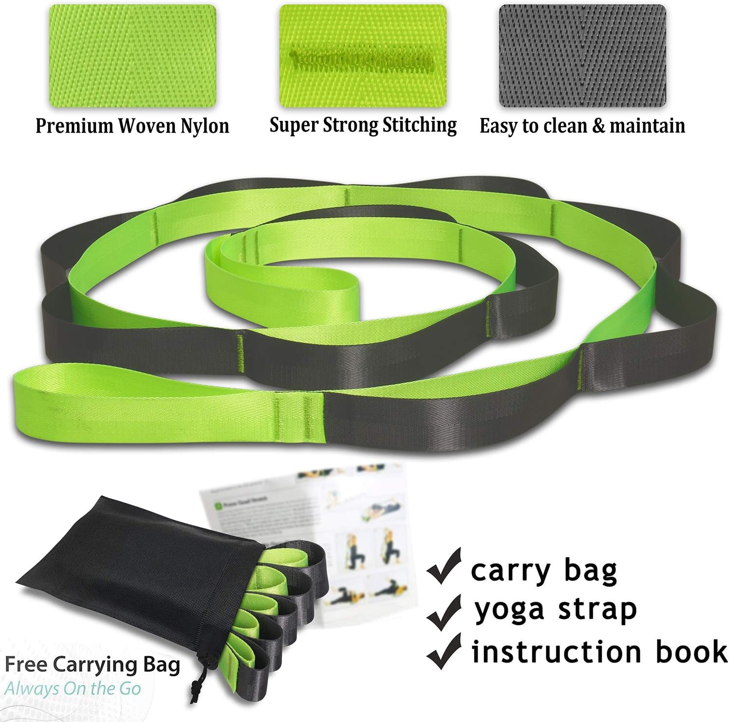 Onory Yoga Strap Stretch Straps for Physical Therapy Pilates Stretching Exercise Bands Non-Elastic Multi Loops (Green+Grey) : Sports & Outdoors