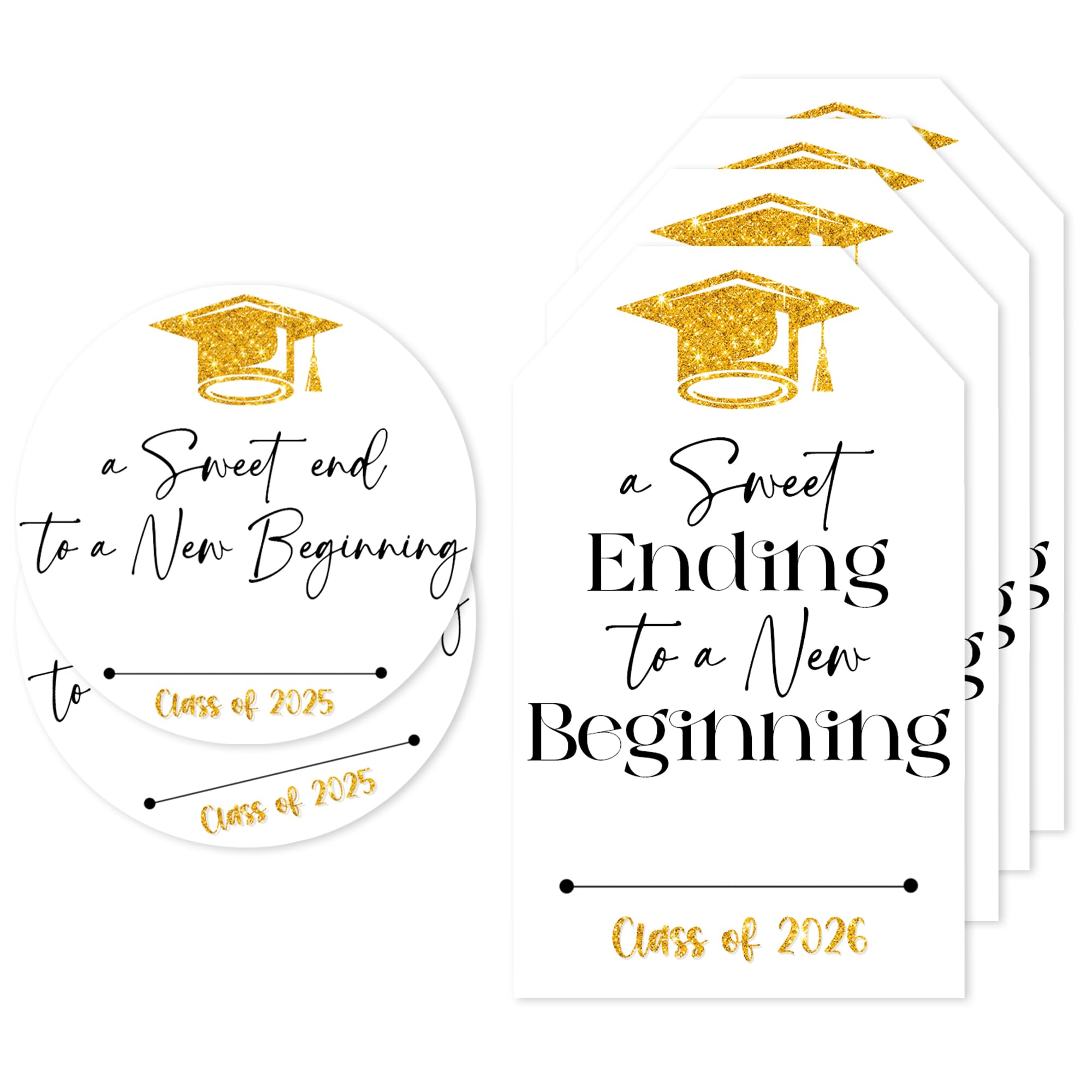40 Pcs Graduation Labels, 20 Round Stickers 20 Rectangular Sticker Labels, A Sweet Ending to A New Beginning, Class of 2025 Graduates Party Favor