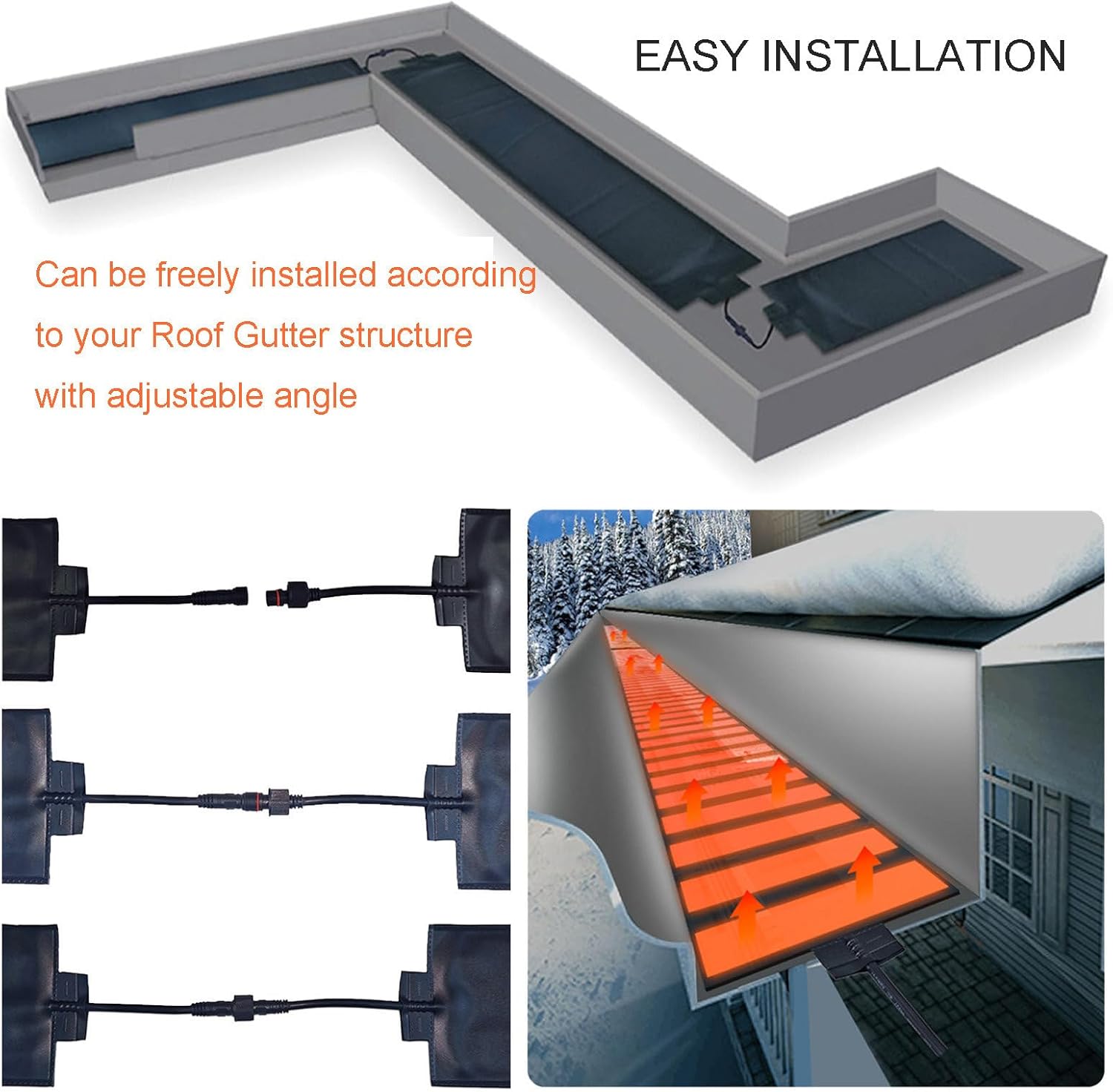 Electric Gutter Heater, Flexible De-Icing Pad, Waterproof Heat Cable to Prevent Ice Dams - 12cm Wide, 16.4ft Length, 122℉ Temperature
