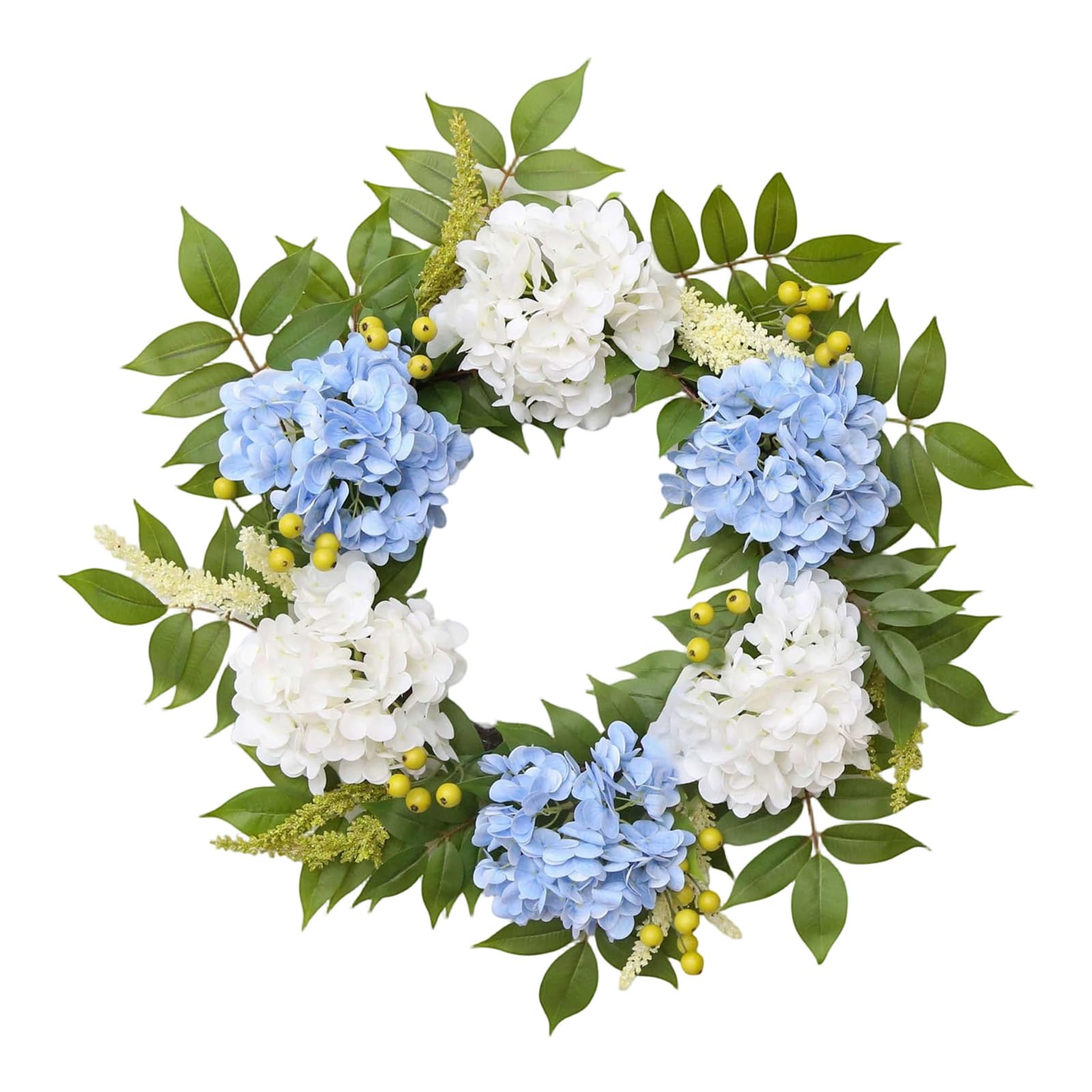 our fave Beautiful White and Blue Hydrangeas Wreath for Home Decoration Fabric and Seasonal Floral Garlands Season Blossomy Wreath Deck