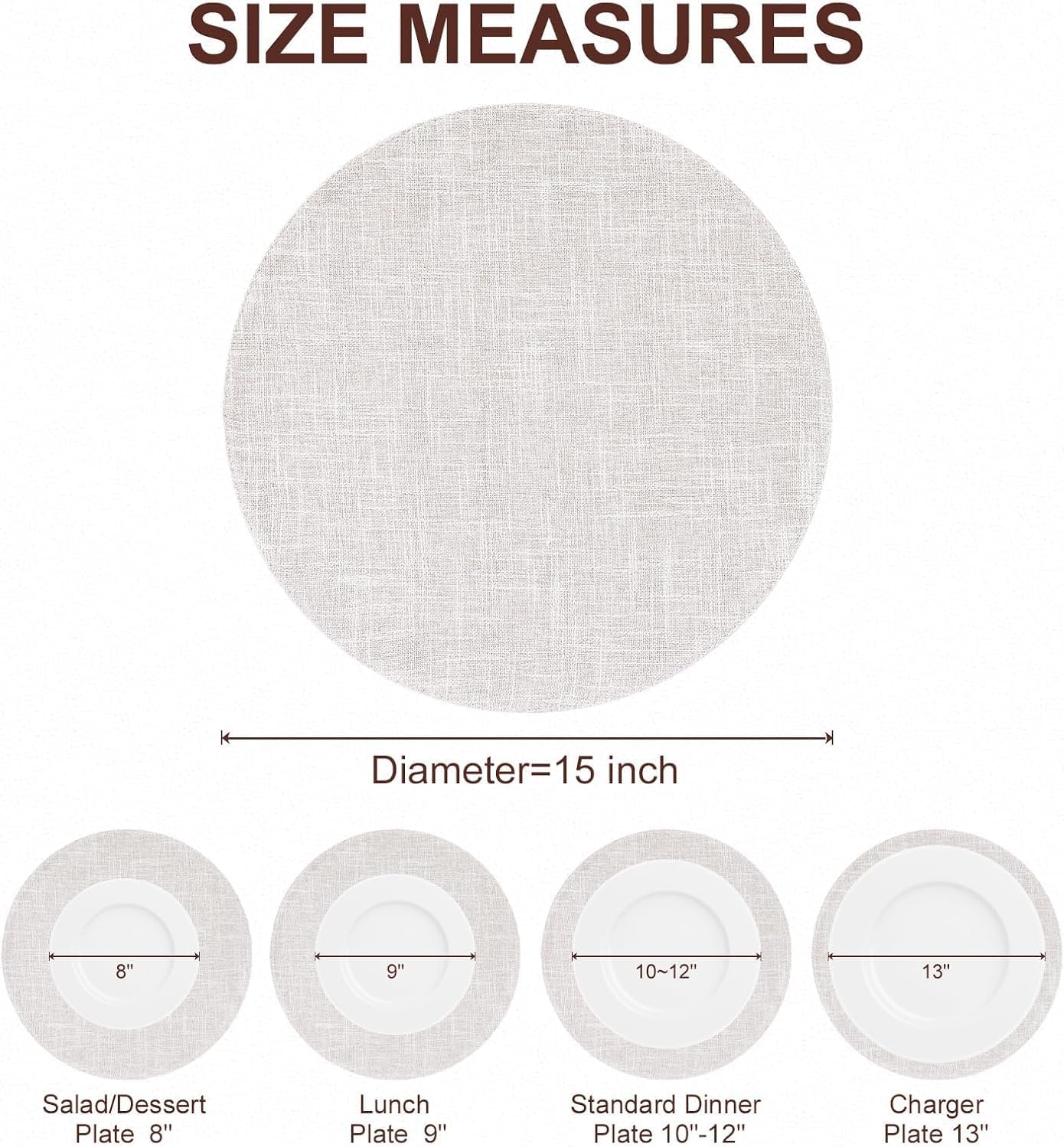 homing 15 Inch Round Cloth Placemats Set of 8, Cotton Linen Blend Washable Table Mats, Farmhouse Dining Place Mats for Indoors & Outdoors, Easy to Clean, Beige