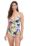 Holi Abstract Floral Print Women’s V-Neck Surplice One Piece Bathing Suit with Tummy Control Essential