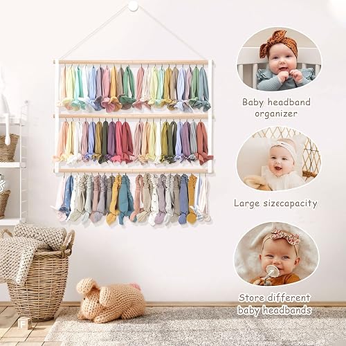 Miniatura 7 de POVETIRE Soporte para diadema organizador de bandas para la cabeza para niñas, lazos para el cabello, diademas para bebés, accesorios para el