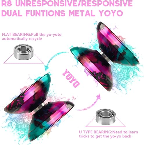 Miniatura 2 de WATIEOBOO R8 Yoyo profesional sensible Yoyo, Yoyo de metal para niños principiantes, rodamiento Yoyo de repuesto para jugador Yoyo avanzado +
