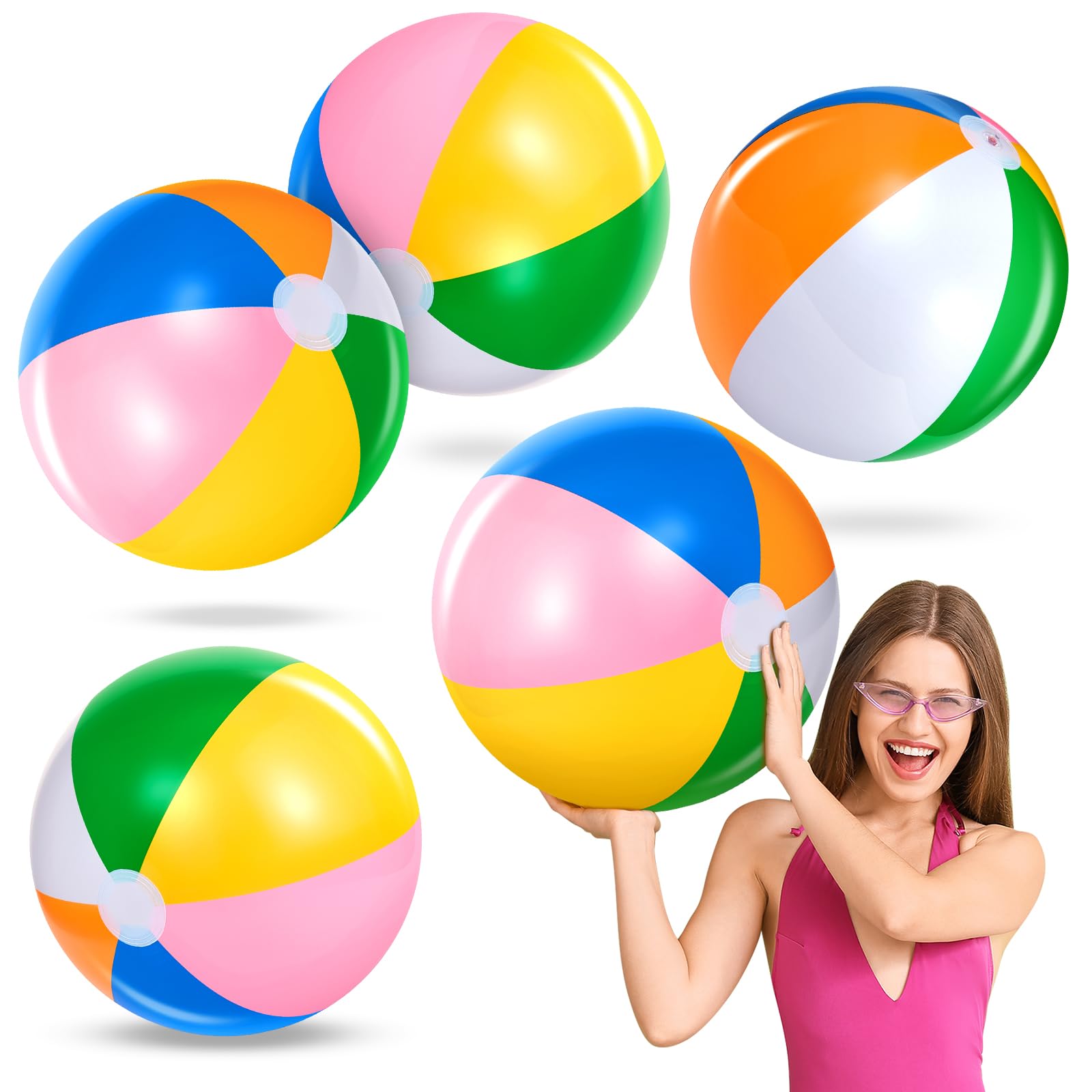 BBTO 5 Pelotas de Playa Hinchables de 60 cm Bola de Piscina Hinchable de Arcoíris Juguete de Pelota Inflable de Fiesta de Verano Balones de Playa Inflables para Adultos Juegos Acuáticos