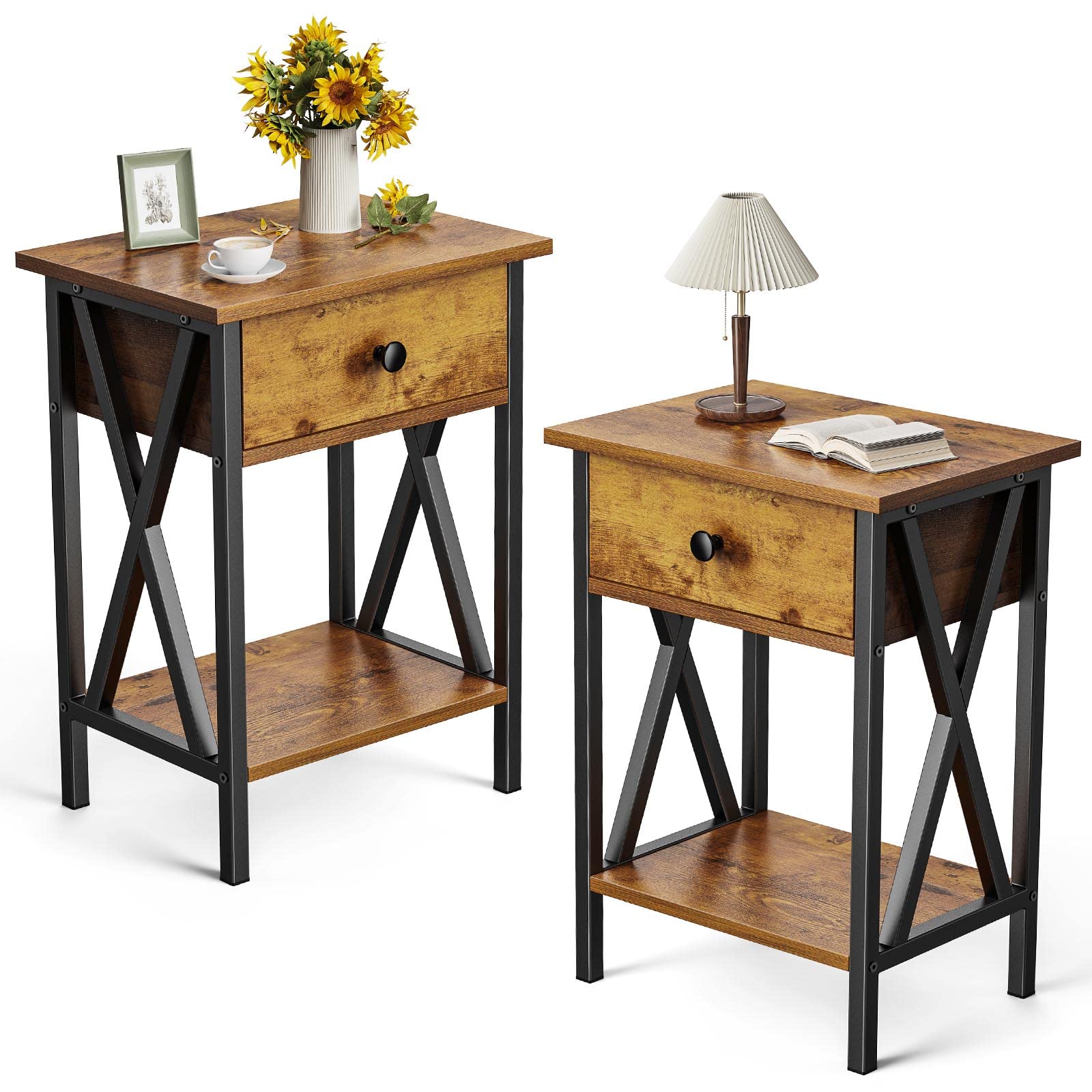 Nightstand Bedside TableSideEnd Table Nightstands Set of 2, 