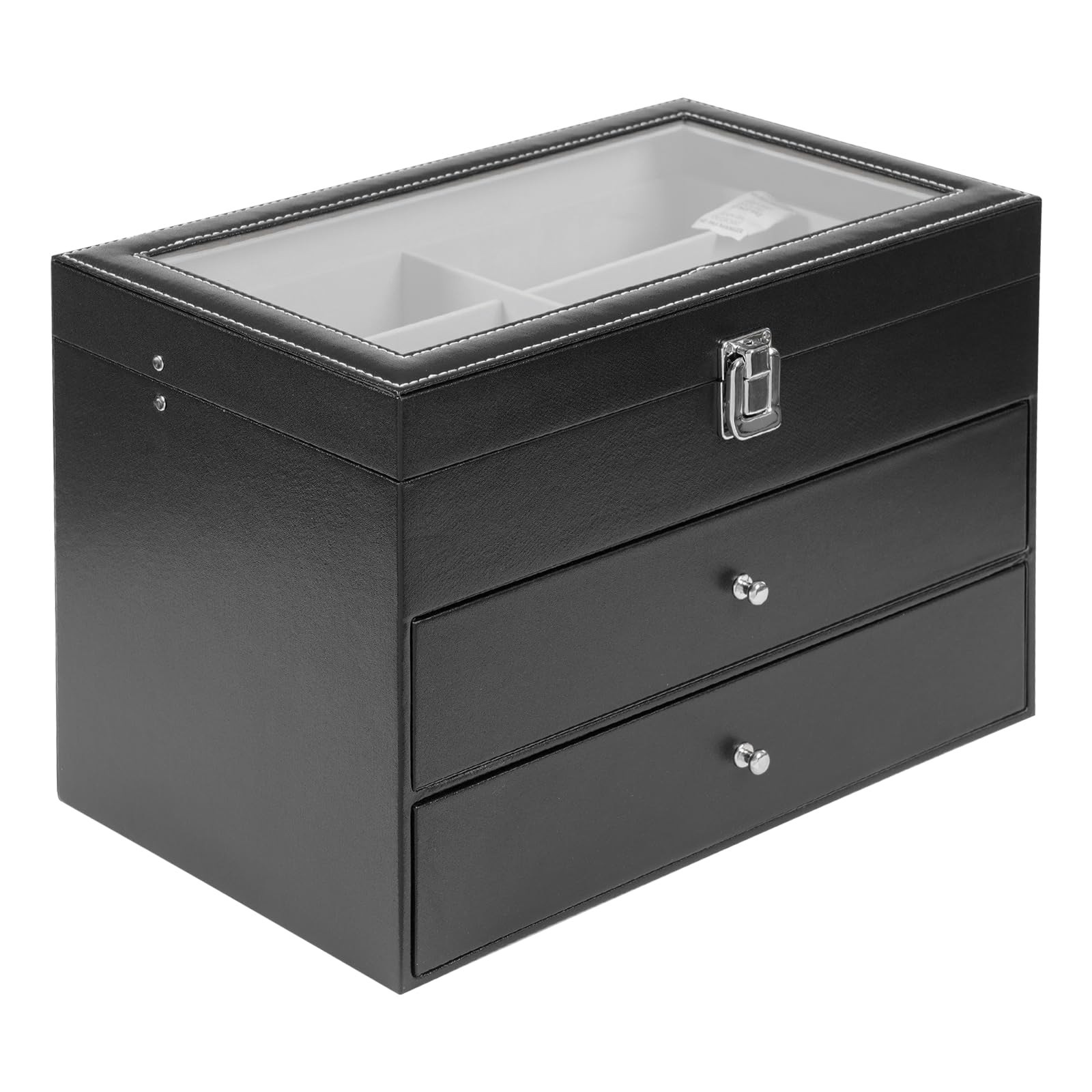 Scatola per orologi e occhiali, 24 scomparti, rivestimento in tessuto non tessuto, nero, organizzatore per gioielli