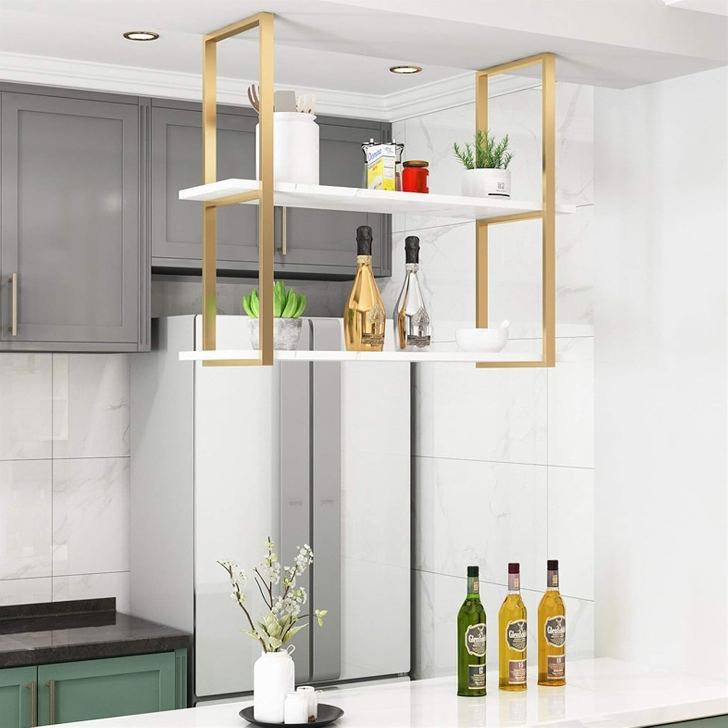 DSVONAUS Ceiling Mount Shelf 2 Tier Iron Hanging Shelf