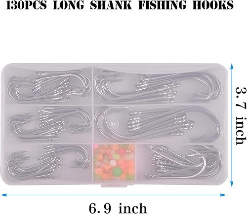 Miniatura 5 de Kit de ganchos en J de pesca de agua salada, 130 ganchos de mango largo, ganchos de pesca de acero inoxidable, ganchos forjados O'shaughnessy