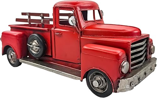Miniatura 8 de YCHTEWY -Hierro clásico rojo camión pick-up modelo coleccionable decoración de vehículo coleccionable, decoración de Navidad de camión de metal,