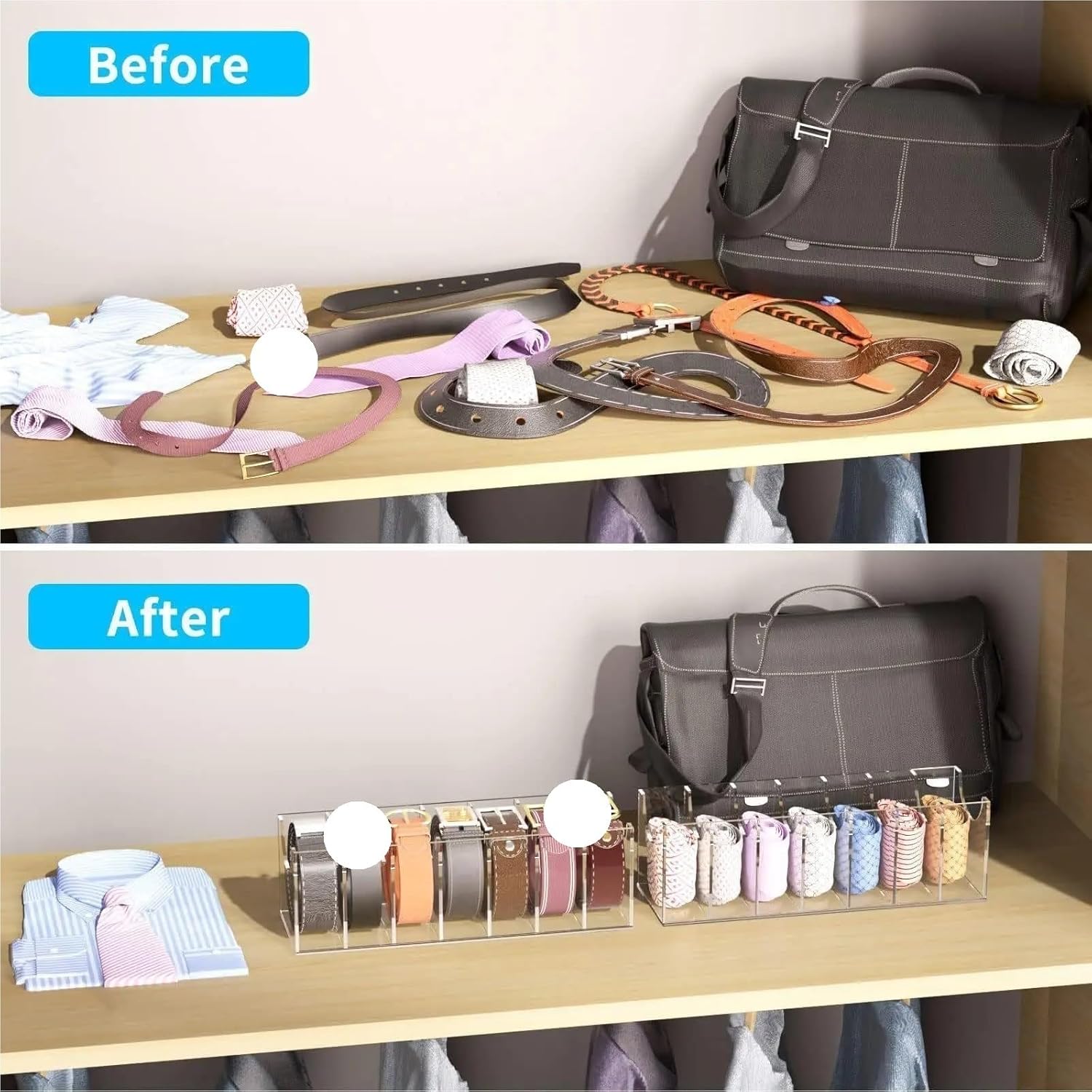5/7 Grids Belt Organizer Clear Drawer Divider Display Rack for Closet Wardrobe Organization for Belts(Clear-5 girds)