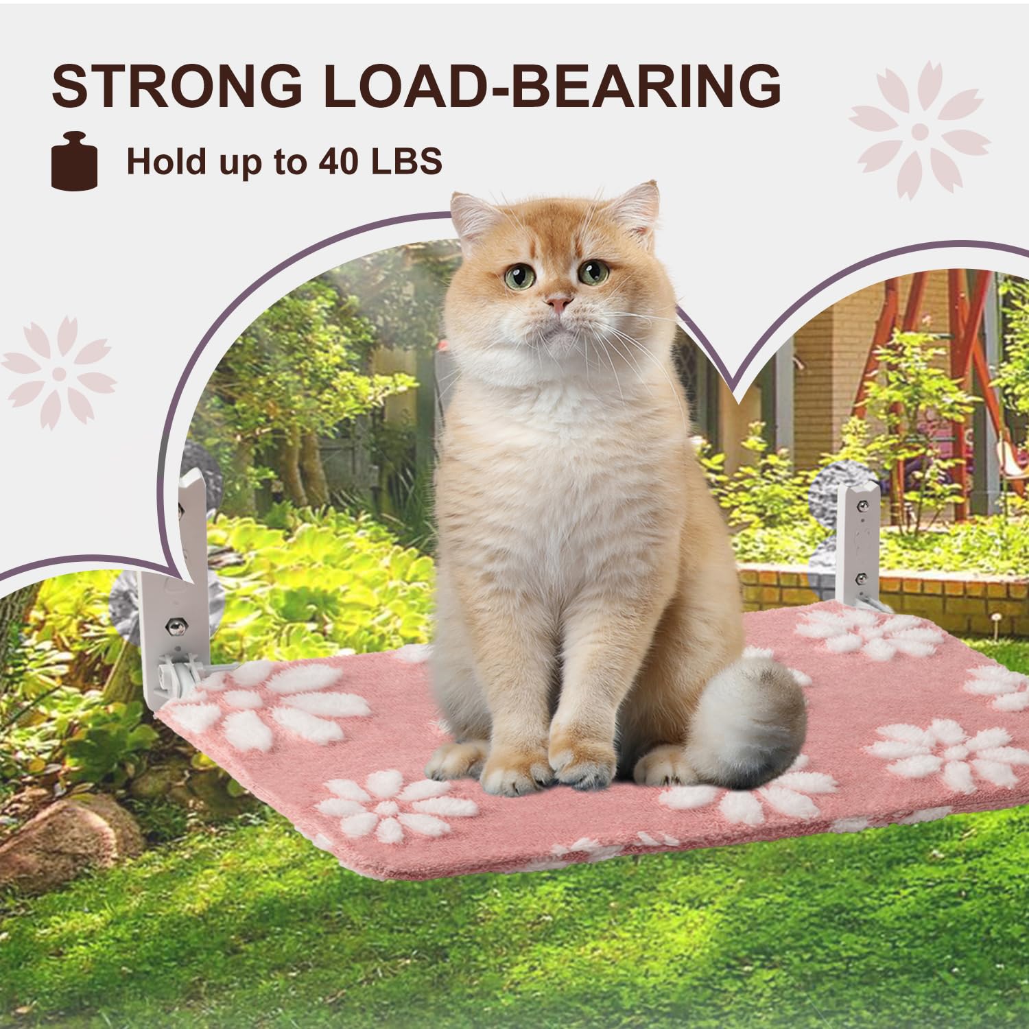 Percha para ventana de gato, hamaca plegable para ventana de gato con bonita cubierta de flores texturizada 3D y ventosas fuertes, cama inalámbrica para gatos de interior (rosa, grande)