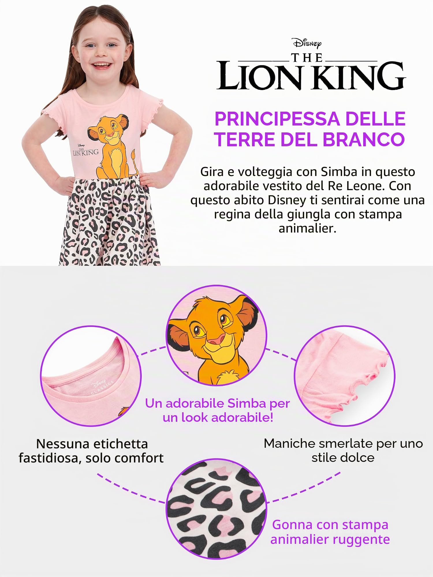 Disney Vestito Bambina | Vestiti Ragazza Re Leone | Simba Vestiti Bambina Estivi | Rosa 18-24 Mesi