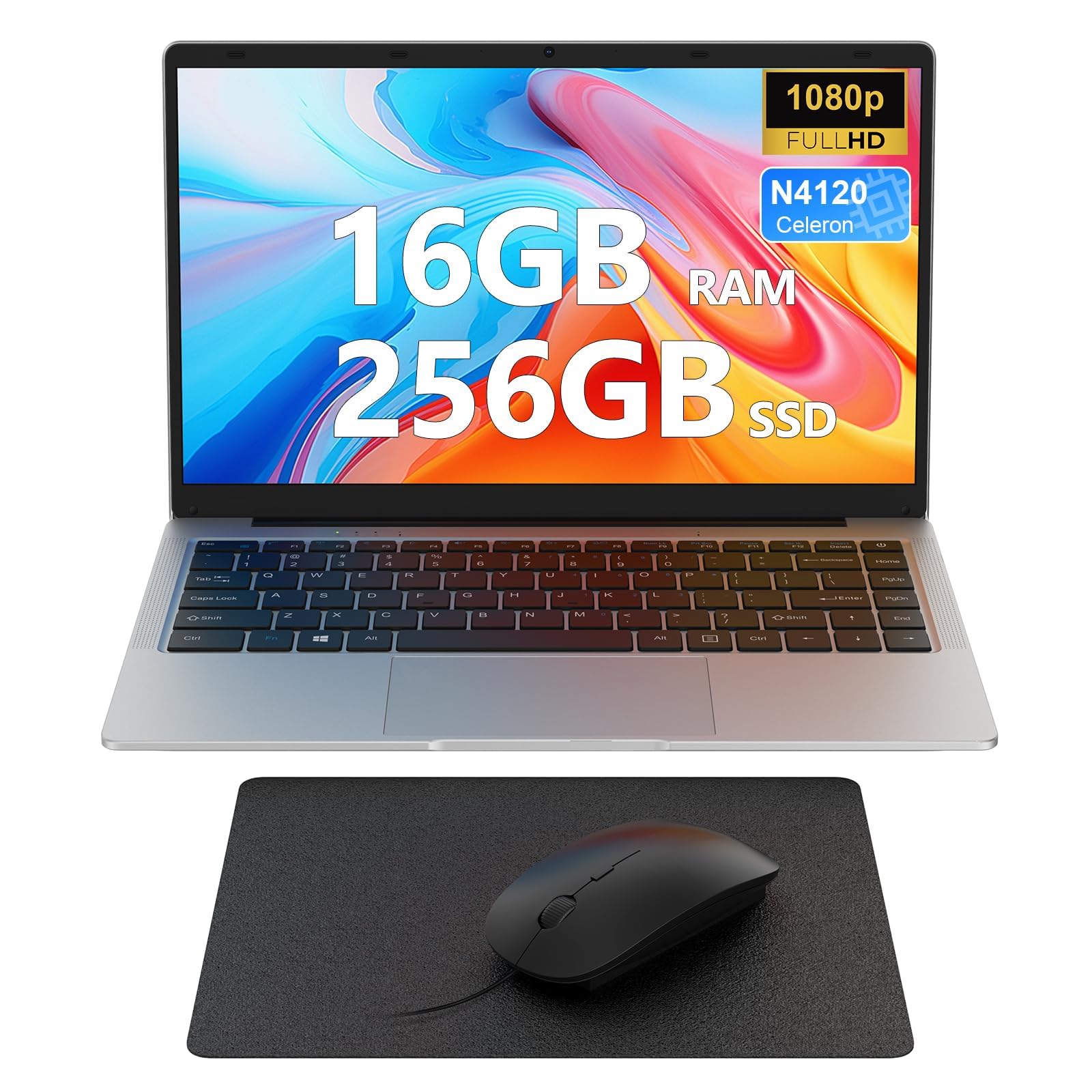 PC Portatile Notebook 14 Pollici Full HD, 16GB RAM 256GB SSD, Intel Celeron N4120, WiFi 5G, Mouse E Tappetino Inclusi