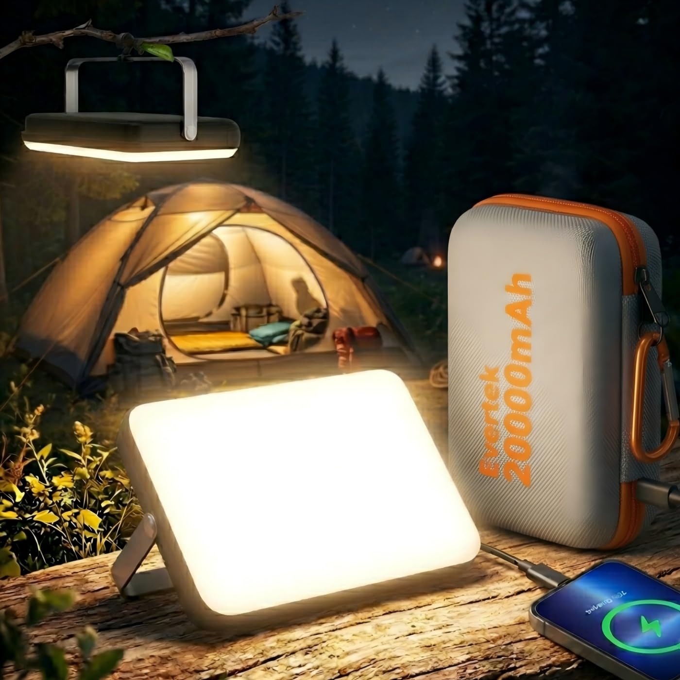 Eventek Lampe Camping 4000LM, 20000mAh Power Bank Jusqu'à 144 Heures | 4 Modes D'éclairage, Lampe Camping Rechargeable Etanche IPX5 Pour Tente, Ouragan, Randonnée, Urgence, Panne, Travaux