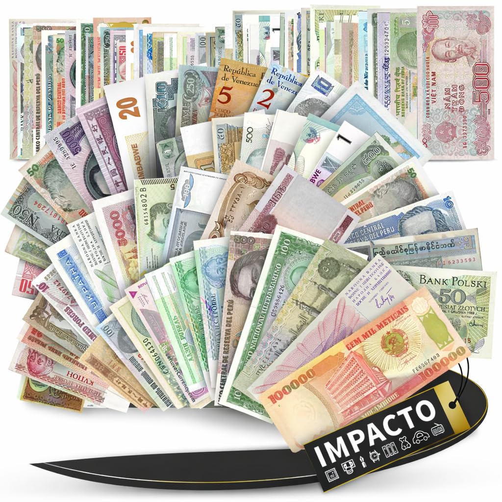 IMPACTO COLECCIONABLES | Colección de 100 Billetes Auténticos del Mundo - Sin Repeticiones, Desmonetizados y de Diversos Países | Ideal para Coleccionistas, Incluye Certificado de Autenticidad
