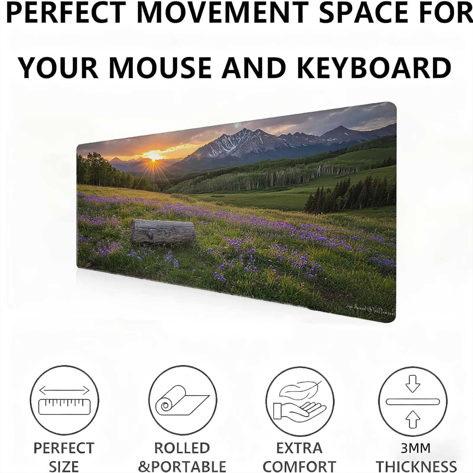 Podkładka pod mysz zachód słońca/wysoka góra XXL 1200 x 600 mm duża podkładka pod mysz szyte krawędzie wodoodporna antypoślizgowa duże rozszerzone akcesoria biurowe PC, poprawia dokładność i szybkość