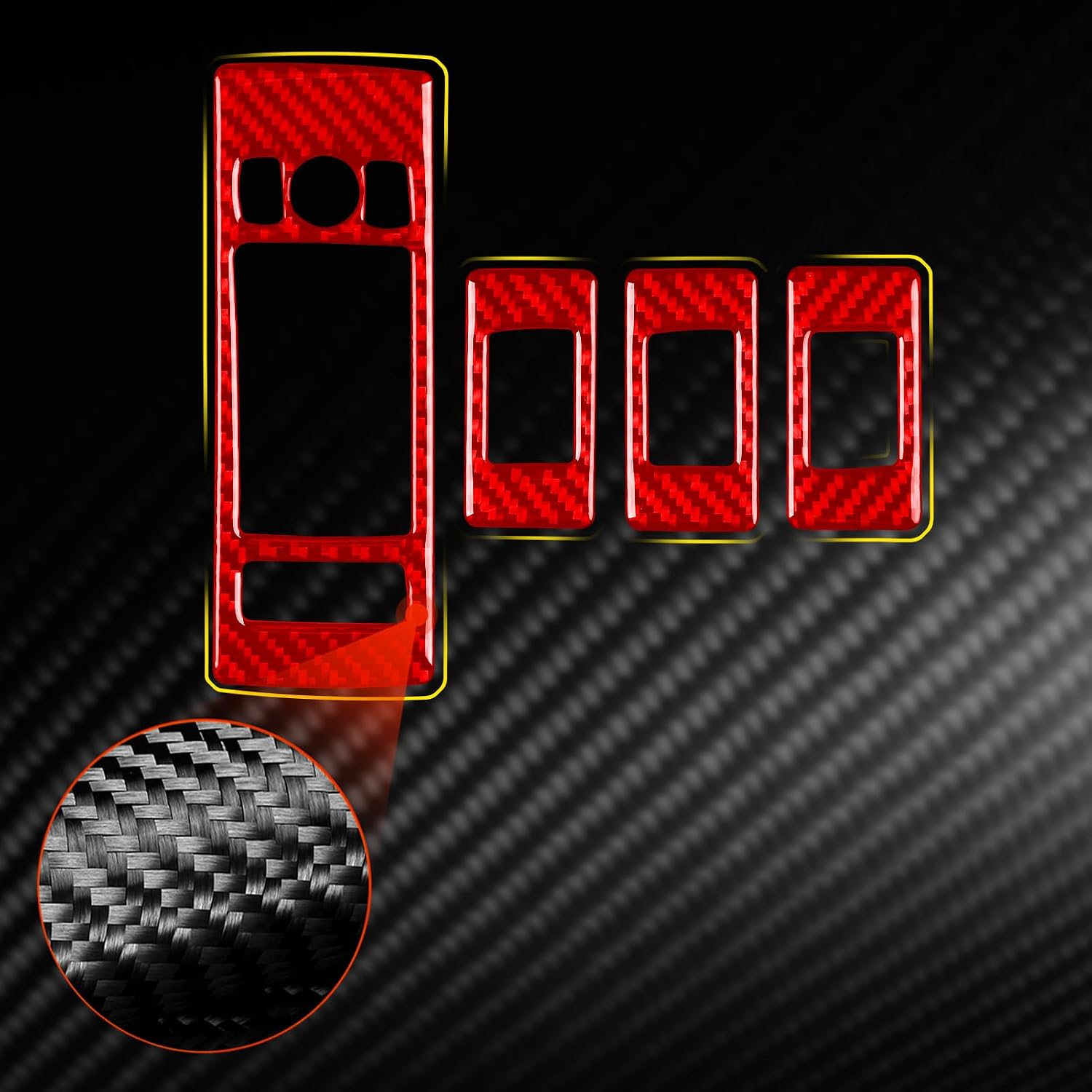 Carbon Fiber Interior Decoration Cover Sticker Trim for Range Rover Sport 2014-2017 (Red Carbon Fiber, Window Switch Panels (4pc))