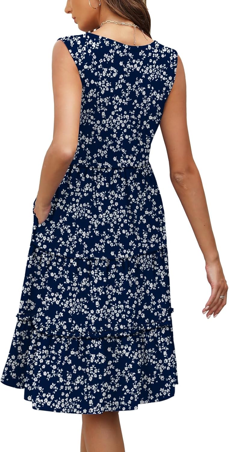 Summer Dresses for Women 2025 Spring Break Travel Essentials Fashion Casual Boho Floral Maxi Dress Sundresses Beach Vacation Clothes Navy Blue - Image 4