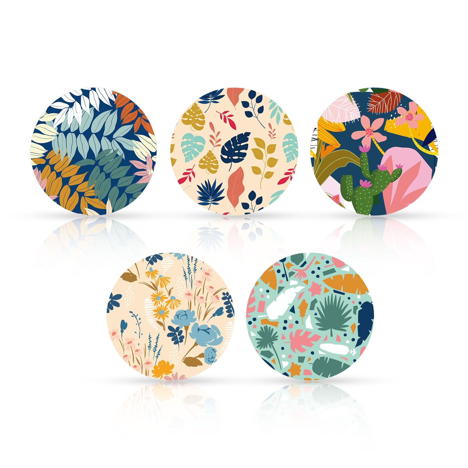 Pack of 25 Summer Sensor Patches, Medical Sensor Adhesive Plasters with Summer Leaves Motif, 5 Styles, Waterproof Adhesive Stickers, Compatible with Libre 2 and Libre 3