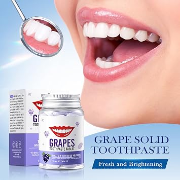 Teeth Whitening Toothpaste Tablets, Chewing Toothpaste Tablets, Help Strengthen and Protect Tooth Enamel, Resist Plaque Whitening, and Freshen Breath (30pcs, Grape)