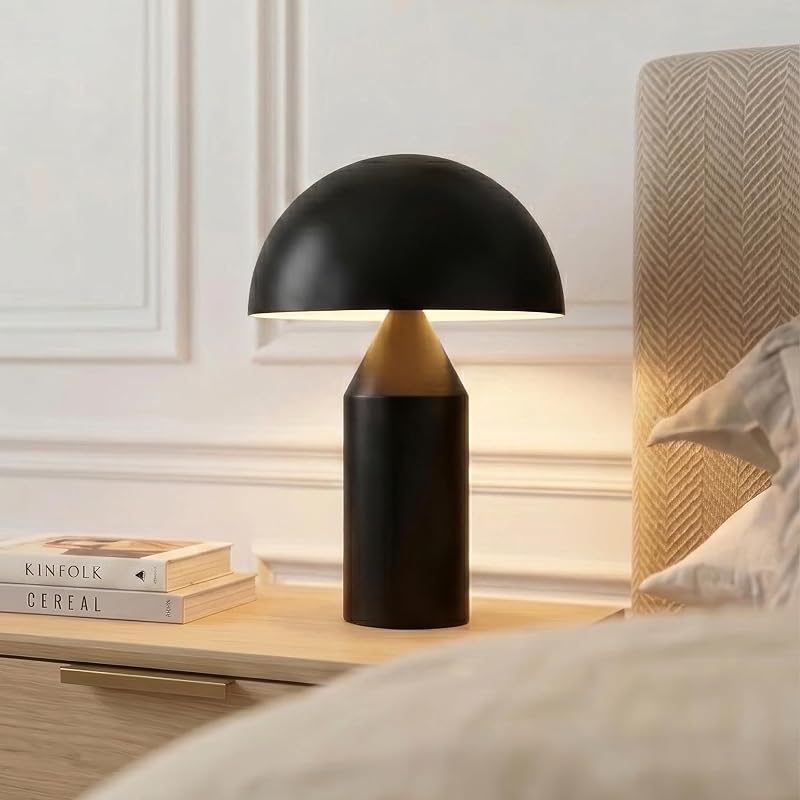 Brightech Venus Lámpara de mesa tipo globo de 14 pulgadas – Lámpara moderna de mediados de siglo con pantalla de metal dorado – Mesita de noche, mesita de noche, escritorio y mesa decorativa para dormitorio, sala de estar y decoración de oficina – Negro