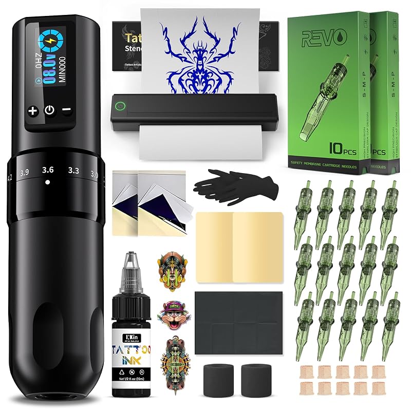 Kit para Tatuagem INKin com Impressora de Stencil, Máquina sem Fio, Agulhas, Tinta e Estojo