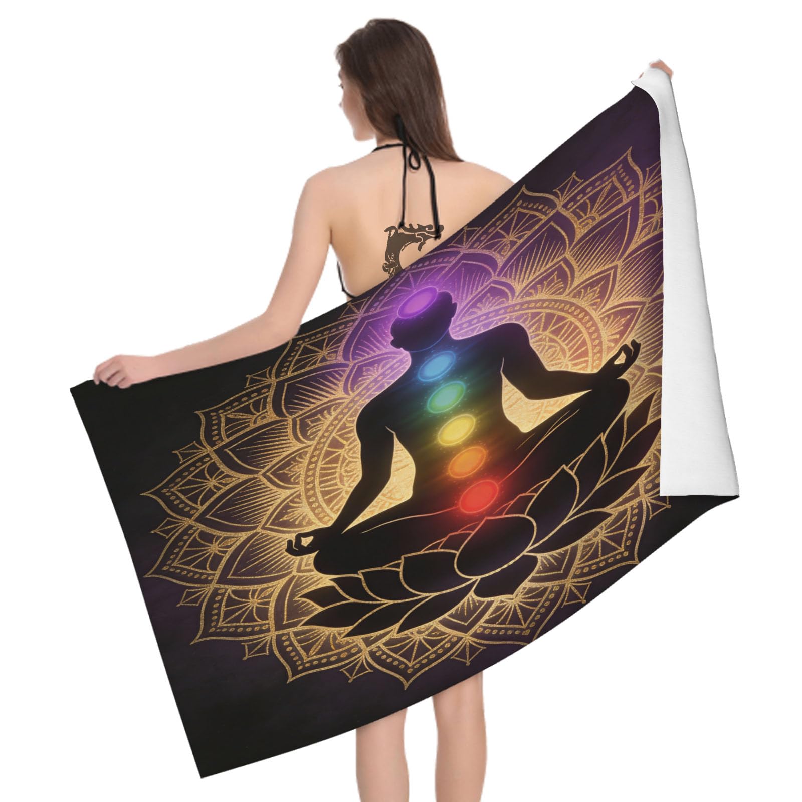 Leichong 3D Chakras Beach Towel Large Microfiber Soft Quick Dry for Adults, Chic Bath Towel Lightweight Soft Absorbent for Travel Swimming Pool Sports, 180 x 90 cm
