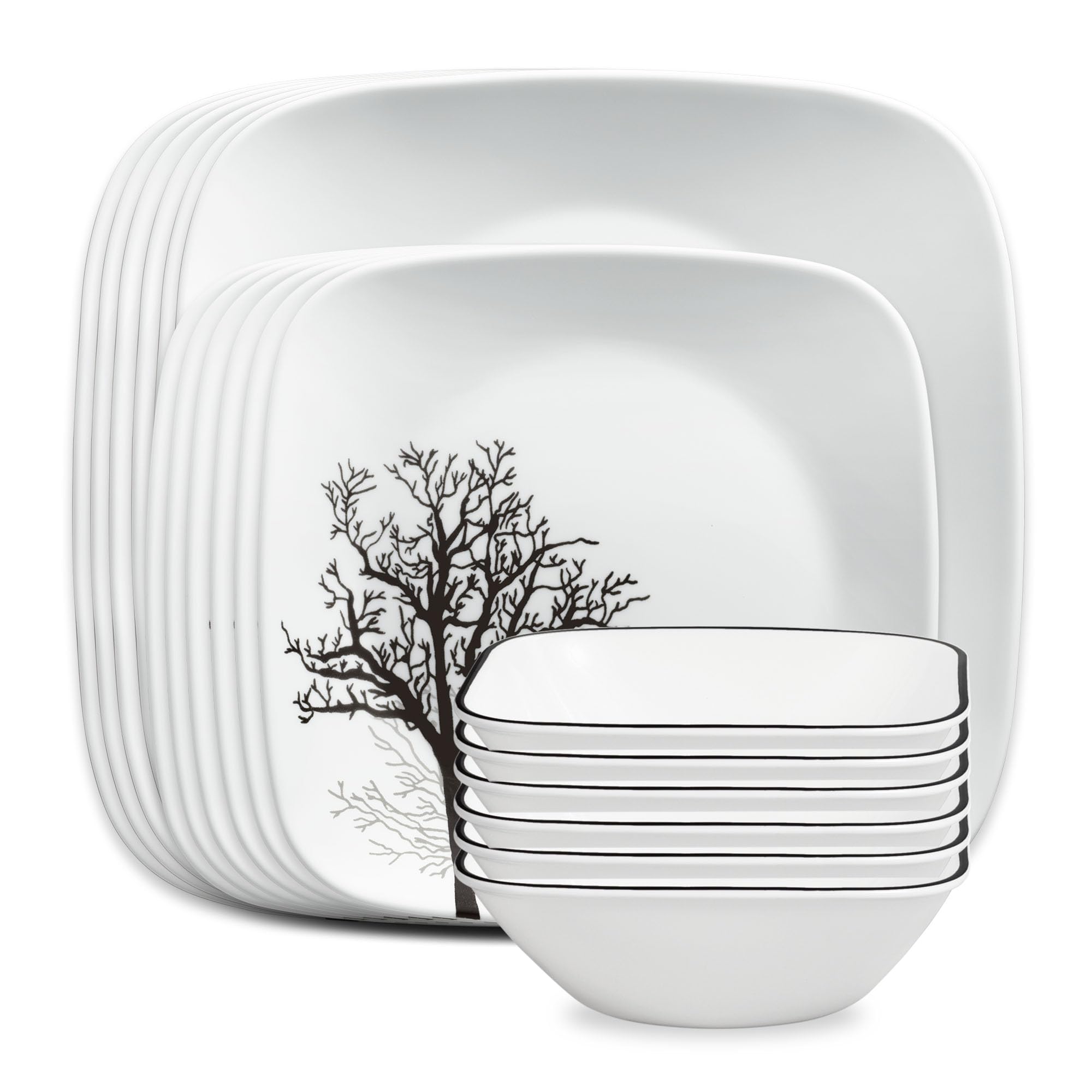 Corelle Vitrelle 18-Piece Service for 6, Square, Timber Shadows