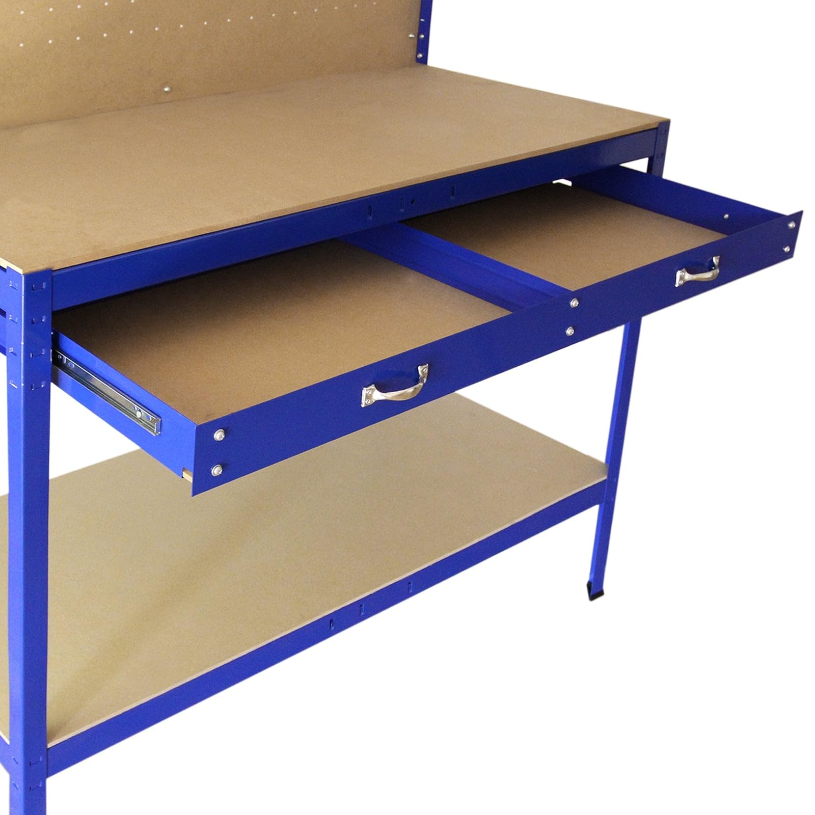 Monster Shop - Banco de trabajo con tablero de clavijas y cajón, almacenamiento de herramientas resistente, caja de herramientas, encimera, garaje, estantería de metal, estante de estación, bricolaje