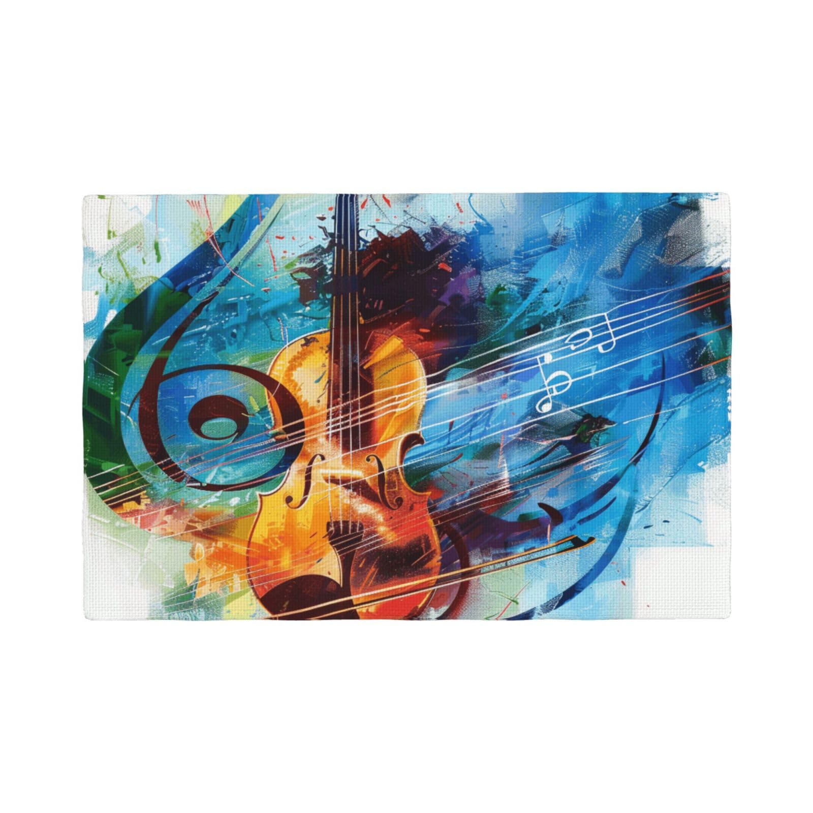 Music guitar Print Placemats Set, Heat Resistant Washable Placemat 12x18in Table Mats for Party Kitchen Dining Table Decoration Indoor Outdoor, Four Pieces