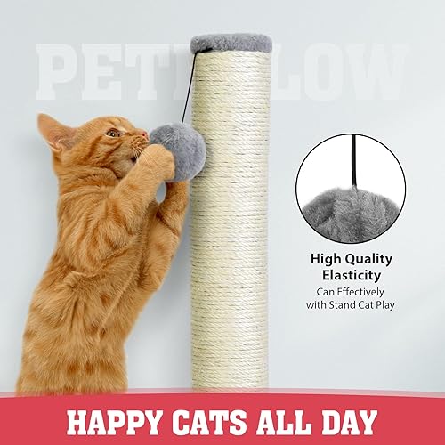 Miniatura 5 de petellow Rascador para gatos de 31 pulgadas de alto, rascador de garra de gato con bola colgante, postes rascadores para gatos grandes de interior,