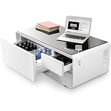 sobro Coffee Table with Built in Fridge, Speakers, Outlets, LED Light, and More - White