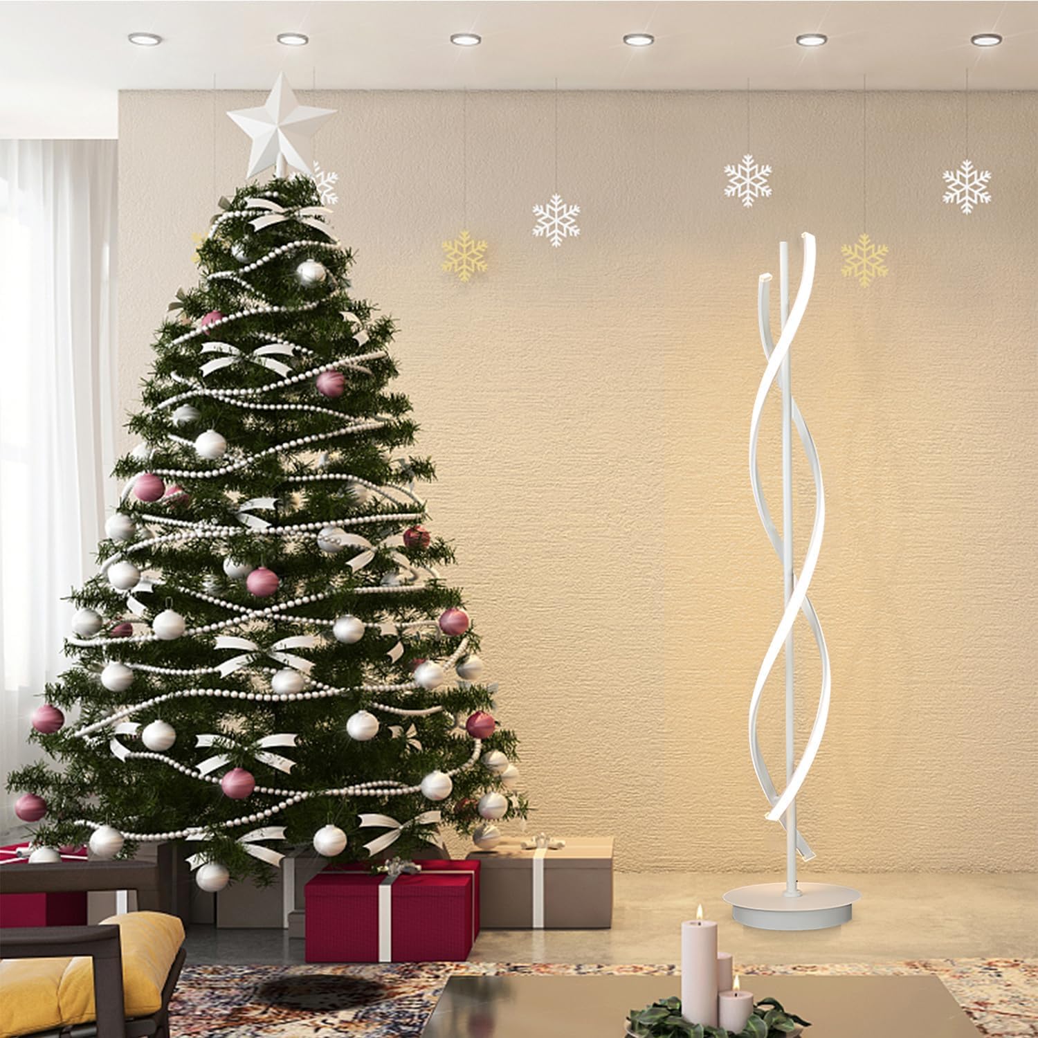 Lampy Podłogowe Led Do Salonu Nowoczesna Lampa Stojąca Ściemnialna Kreatywna Lampa Narożna Ściemnialna Zdalnie Sterowana 3-kolorowa Spiralna Lampa Podłogowa Do Czytania, White