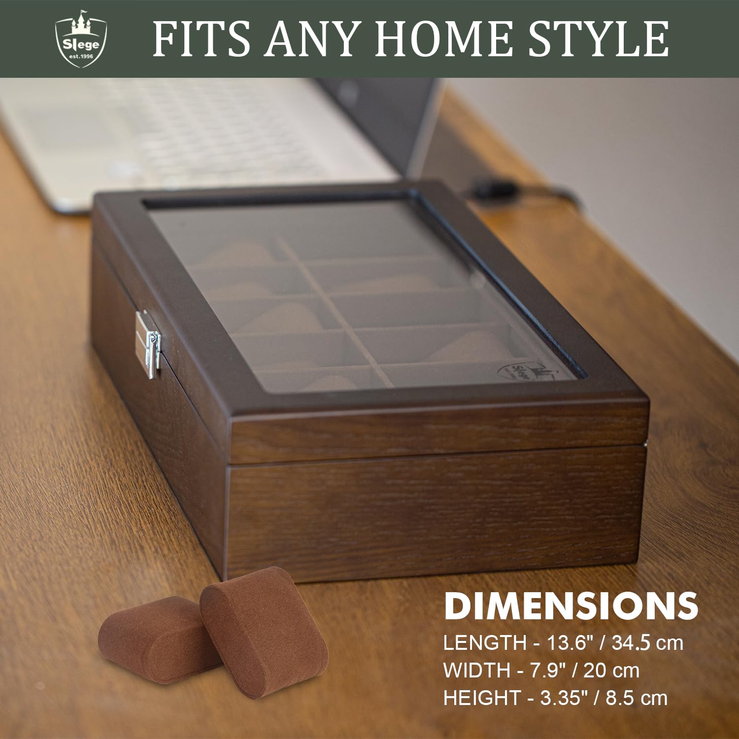 Slege porta orologi in Legno a 12 Posti,Scatola per orologi in Legno,Elegante Porta orologi uomo,Vetrina in Vetro Porta orologi per 12 orologi,Watch box per uomo Regalo (Marrone)