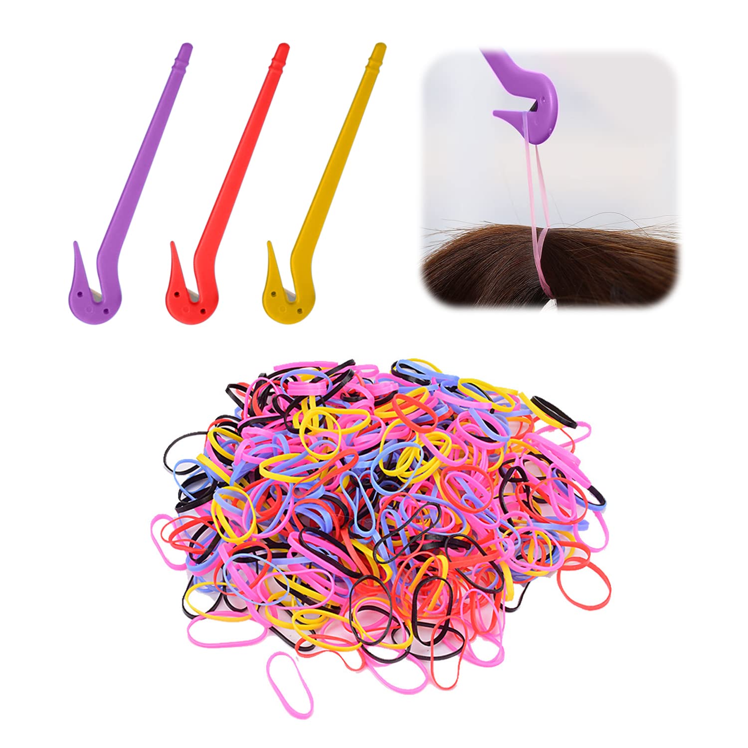 3 Packs of Elastic Rubber Hair Band Remover, with 100 Rubber Bands, Elastic Hair Band Cutter, Plastic Hair Band Scissors, Ponytail Removal Tool, Suitable for All Hair Styles
