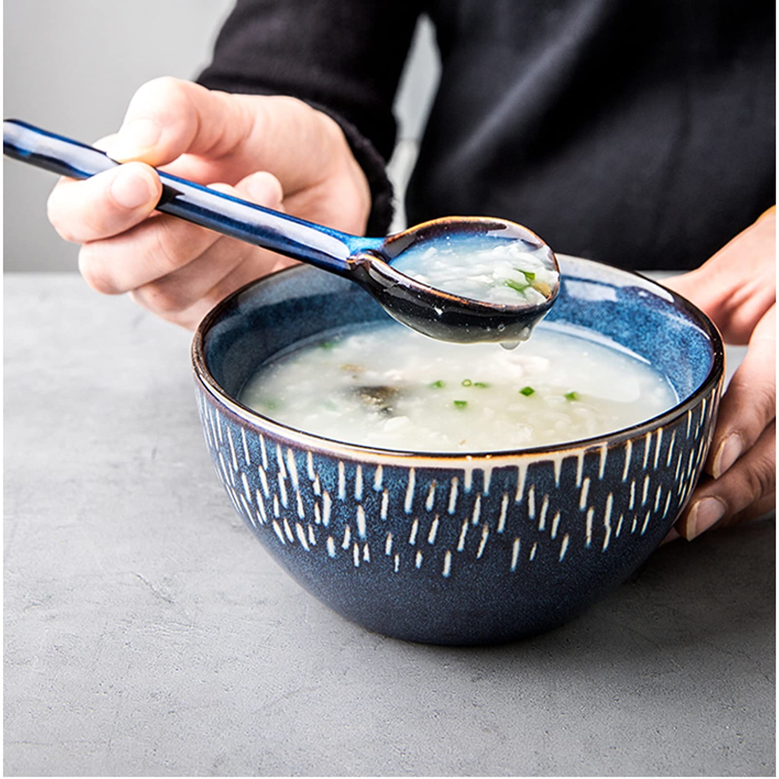 Lot de 6 cuillères en Vrac en céramique à Long Manche pour la Maison, Le Restaurant, la Salle à Manger, Petite cuillère rétro créative Ronde, Petite cuillère à Soupe, cuillères pou