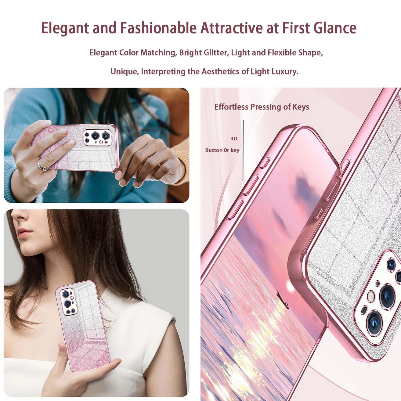 Glitzer-Handyhülle Für OnePlus 12 – Transparent Mit Pailletten, Blau, Stoßfest & Dünn, Bling-Look Für Mädchen & Frauen