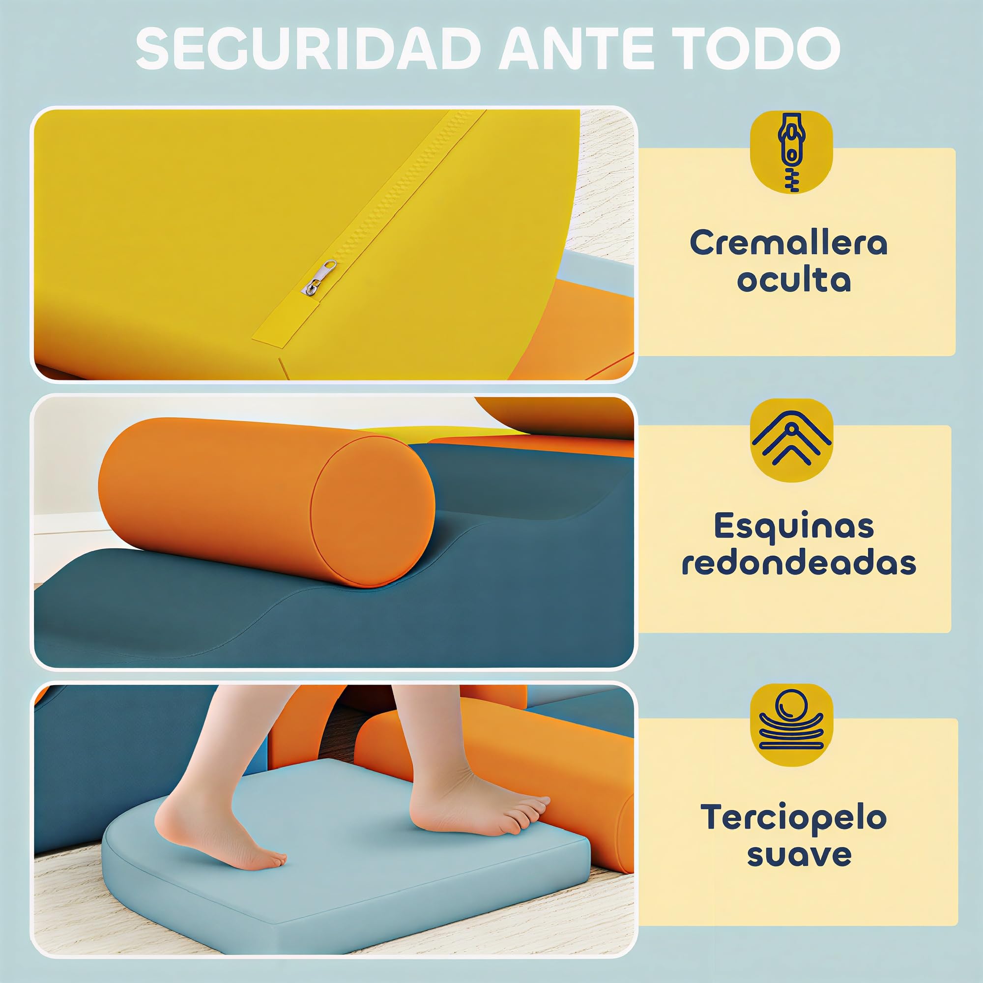 AIYAPLAY Juego de 9 Bloques de Espuma para Niños con Fundas de Terciopelo Lavables, Bloques de Psicomotricidad Set de Escalada para Interior, para Escalar y Gatear, Multicolor