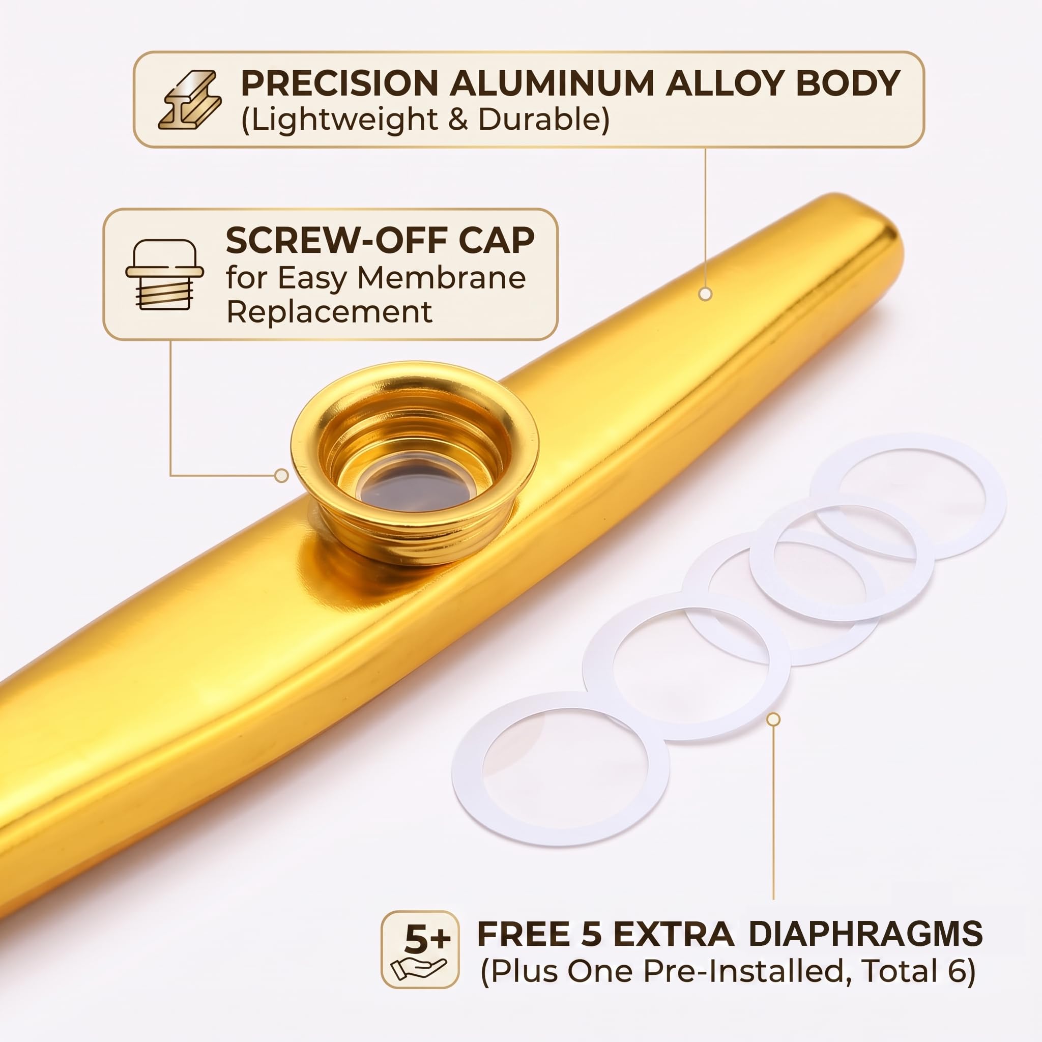 Kazoo Silver Aluminum Alloy with Five Membrane Flute Diaphragm