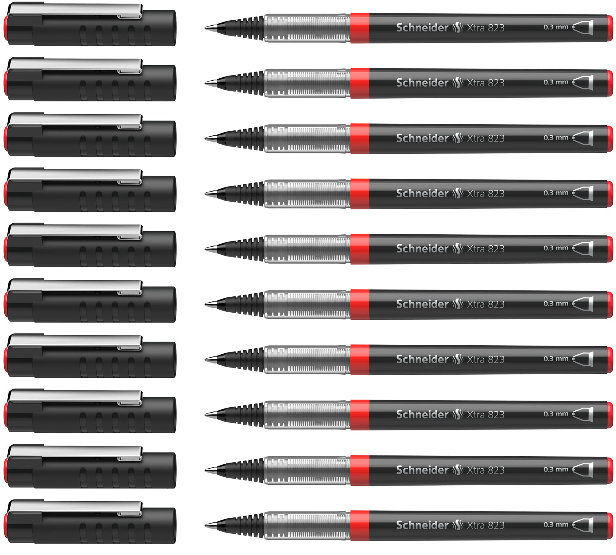 Schneider Xtra 823 Rollerball Pen with Stainless Steel Conical Tip 0.3 mm Red Pack of 10