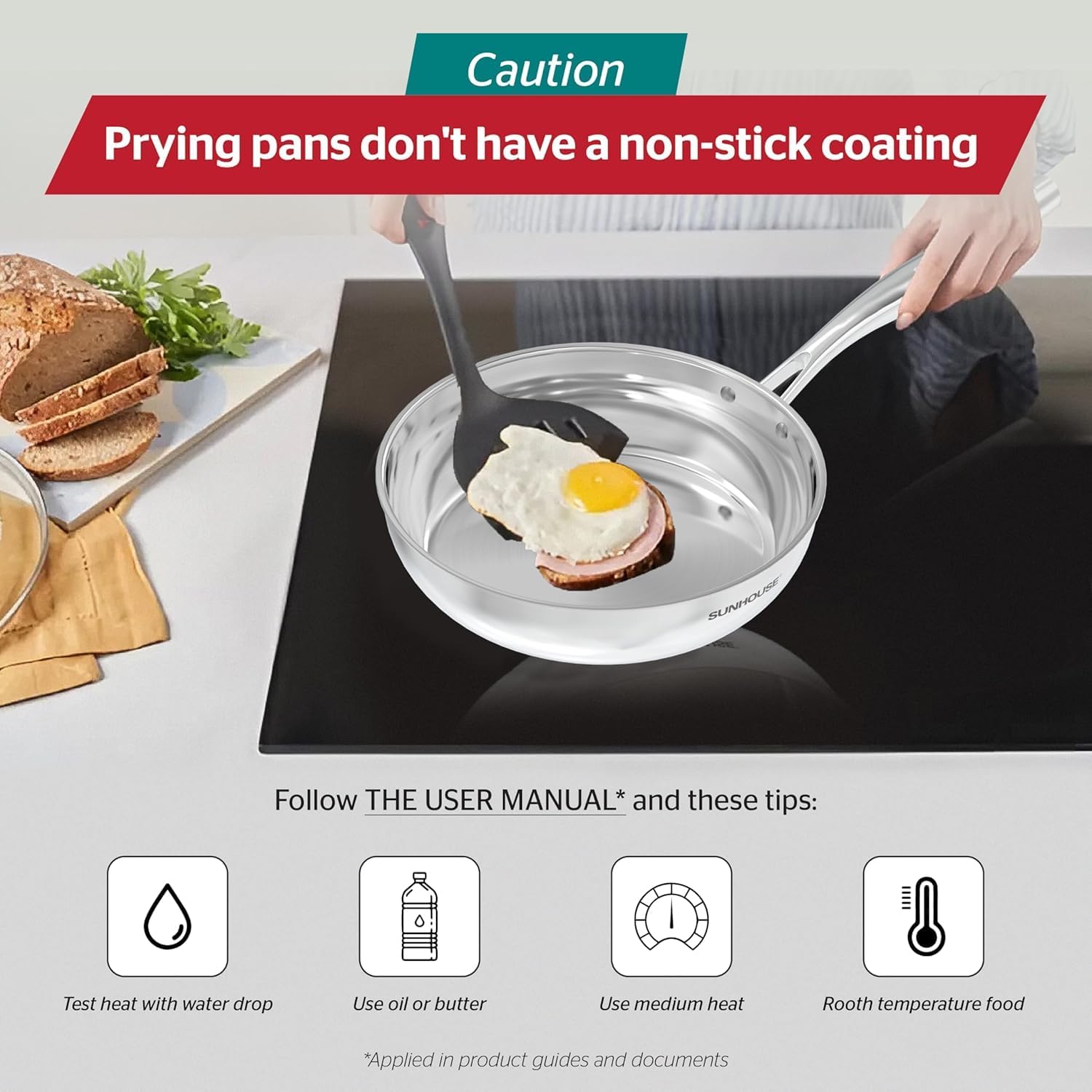 Sunhouse 8 Inch Tri-Ply Stainless Steel Frying Pan, Whole-Clad No Coatings Skillet with Stay-cool Handle for Cooking, Durable & Oven Safe to 500°F, Dishwasher Safe, Compatible with All Cooktops - Image 8