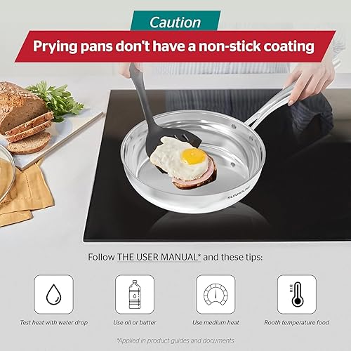 Miniatura 8 de Sunhouse Sartén de acero inoxidable de tres capas de 8 pulgadas, sin revestimientos, con mango que se mantiene fresco para cocinar, duradera y apta