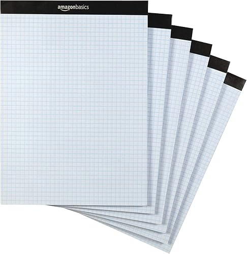 Amazon Basics Bloc de papel cuadriculado cuádruple, 600 hojas, 6 paquetes de 100 hojas, color blanco, tamaño carta de 8.5 x 11 pulgadas